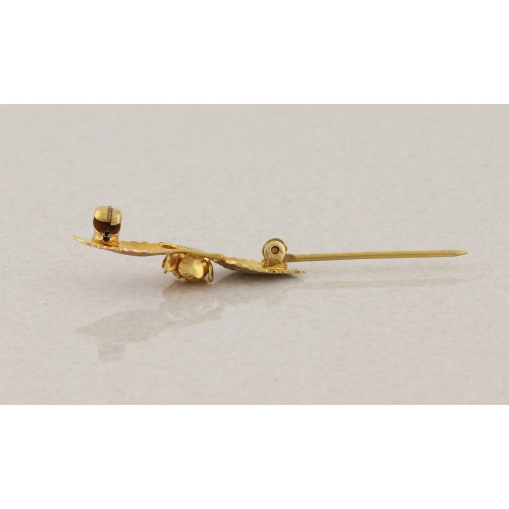 Pin 10k Black Hills Gold Flower and Leaf Design Pin Brooch 1/4" x 1 1/8" - Picture 7 of 10